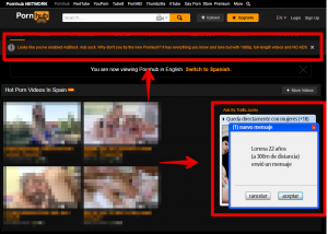 Pese a que Pornhub detecta que usamos un bloqueador de anuncios, nos los sigue mostrando